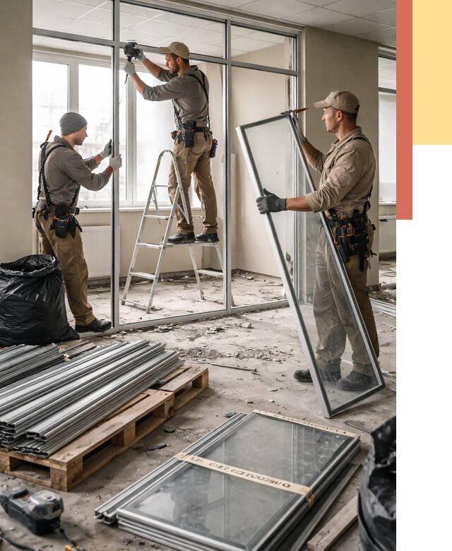 Демонтаж алюминиевых перегородок в Сорочинске от 4338 руб. — быстро и недорого | ОТДЕЛОЧНИК-Срч