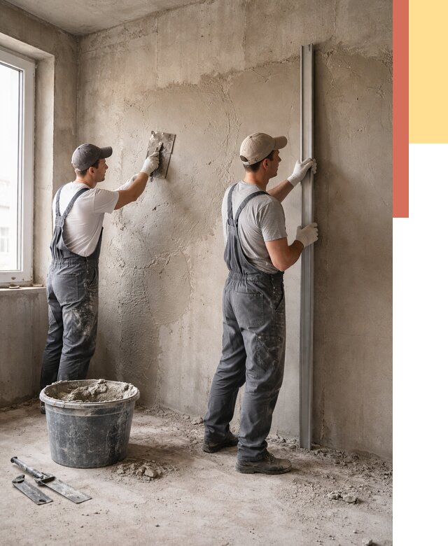 Штукатурка бетонных стен в Сорочинске от 4648 руб/м² — качественно и быстро | ОТДЕЛОЧНИК-Срч