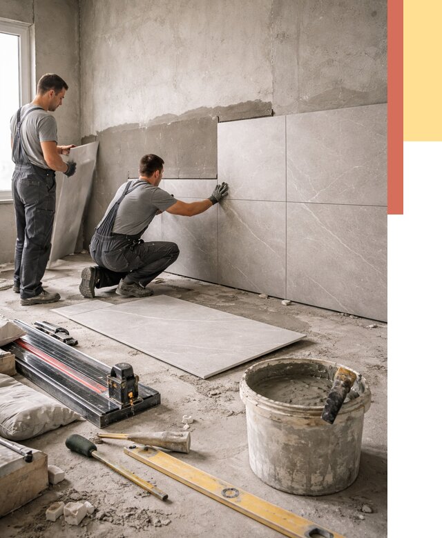 Облицовка стен керамогранитом в Сорочинске от 4338 руб./м² — услуги под ключ | ОТДЕЛОЧНИК-Срч