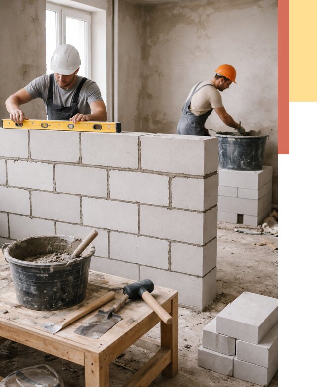 Кладка перегородок из газобетона в Сорочинске от 3305 руб. под ключ | ОТДЕЛОЧНИК-Срч