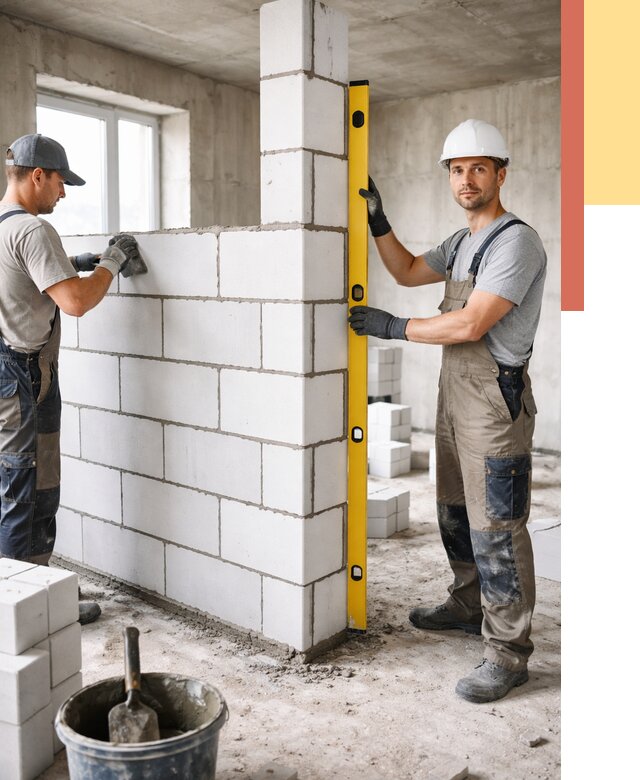 Кладка перегородок из пеноблока в Сорочинске от 1859 руб. под ключ | ОТДЕЛОЧНИК-Срч