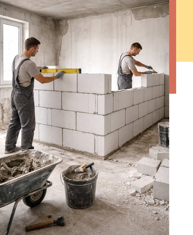 Кладка перегородок из ПГП в Сорочинске от 2582 руб./м2 — монтаж и возведение под ключ | ОТДЕЛОЧНИК-Срч