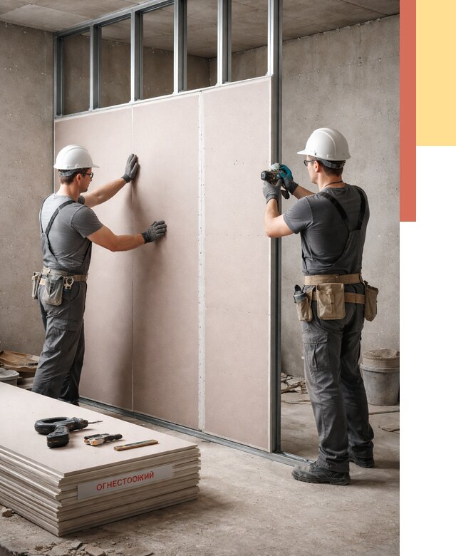 Перегородка из огнестойкого гипсокартона в Сорочинске от 1911 руб. под ключ | ОТДЕЛОЧНИК-Срч
