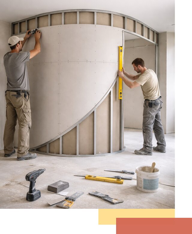 Радиусная перегородка из гипсокартона в Сорочинске под ключ