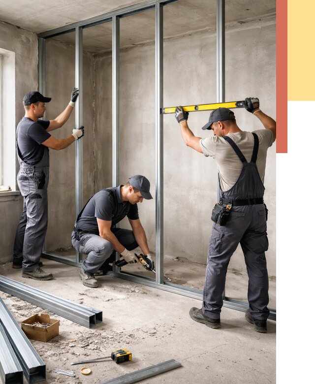 Монтаж каркаса перегородки из профиля в Сорочинске от 775 руб. | ОТДЕЛОЧНИК-Срч