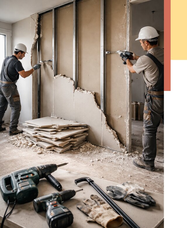 Демонтаж перегородки из гипсокартона в Сорочинске от 1239 руб. быстро и недорого | ОТДЕЛОЧНИК-Срч