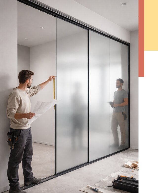 Матовые стеклянные перегородки в Сорочинске от 8779 руб. — монтаж и установка | ОТДЕЛОЧНИК-Срч