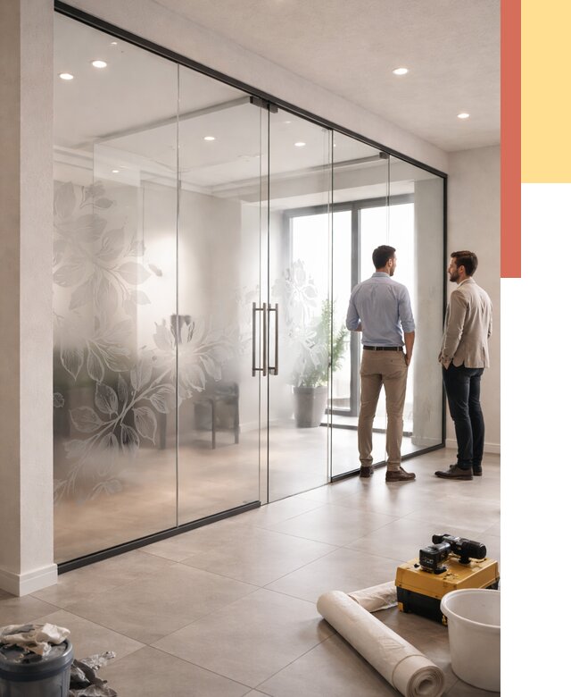 Стеклянные перегородки с рисунком в Сорочинске от 12910 руб. монтаж и нанесение | ОТДЕЛОЧНИК-Срч