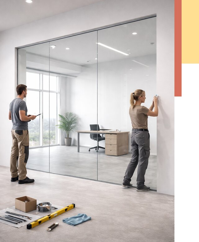 Перегородки из закаленного стекла в Сорочинске от 9812 руб. под ключ | ОТДЕЛОЧНИК-Срч