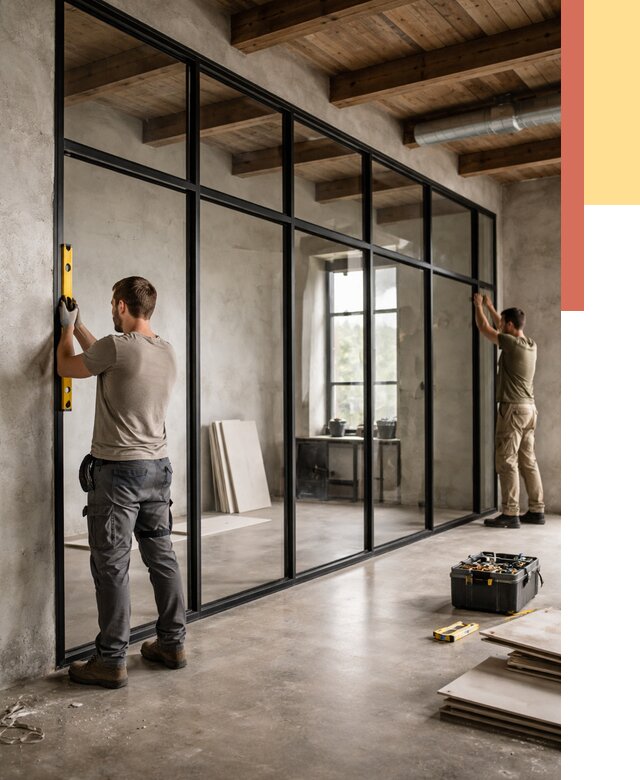 Стеклянные перегородки лофт в Сорочинске от 10844 руб. под ключ | ОТДЕЛОЧНИК-Срч