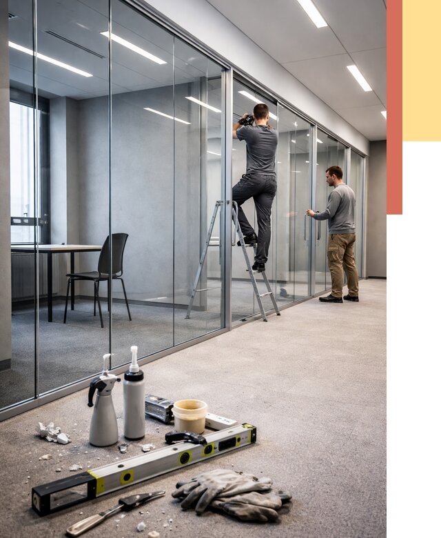 Стеклянные офисные перегородки в Сорочинске от 8779 руб. — монтаж и установка | ОТДЕЛОЧНИК-Срч