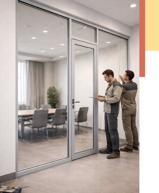 Установка и монтаж алюминиевых перегородок со стеклом в Сорочинске от 8469 руб. | ОТДЕЛОЧНИК-Срч