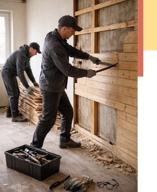 Демонтаж вагонки в Сорочинске от 3925 руб/м2 — быстро и недорого | ОТДЕЛОЧНИК-Срч