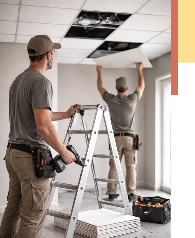 Обслуживание подвесного потолка в Сорочинске от 3615 руб. — быстро и недорого | ОТДЕЛОЧНИК-Срч