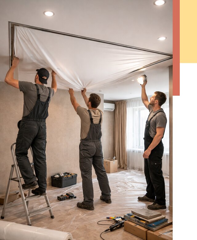 Монтаж ПВХ натяжного потолка в Сорочинске от 3615 руб. под ключ | ОТДЕЛОЧНИК-Срч