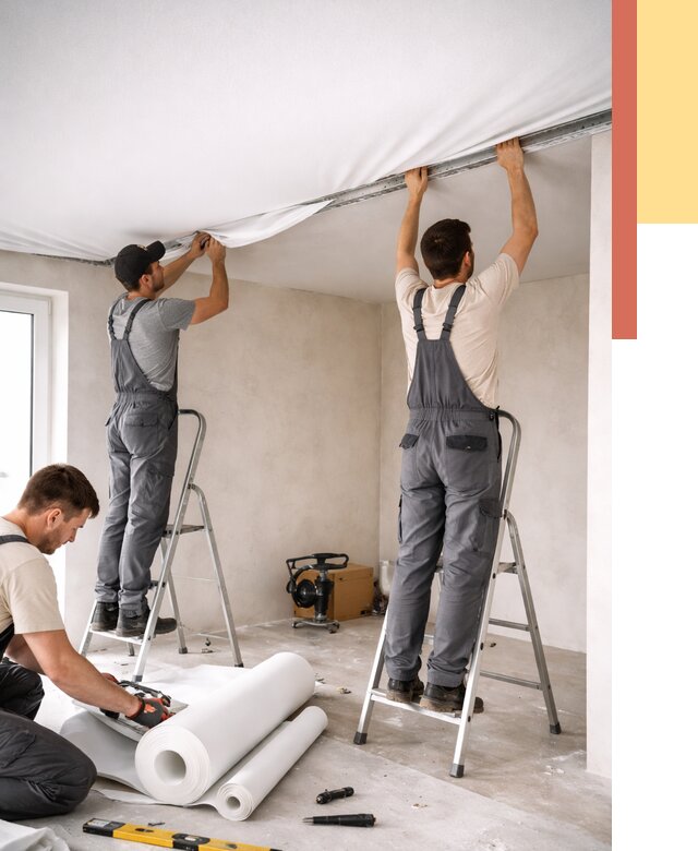 Монтаж тканевого натяжного потолка в Сорочинске от 3615 руб. под ключ | ОТДЕЛОЧНИК-Срч