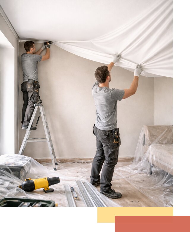 Монтаж тканевого натяжного потолка в Сорочинске недорого и быстро