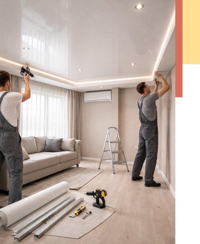 Монтаж глянцевого натяжного потолка в Сорочинске от 775 руб. под ключ | ОТДЕЛОЧНИК-Срч