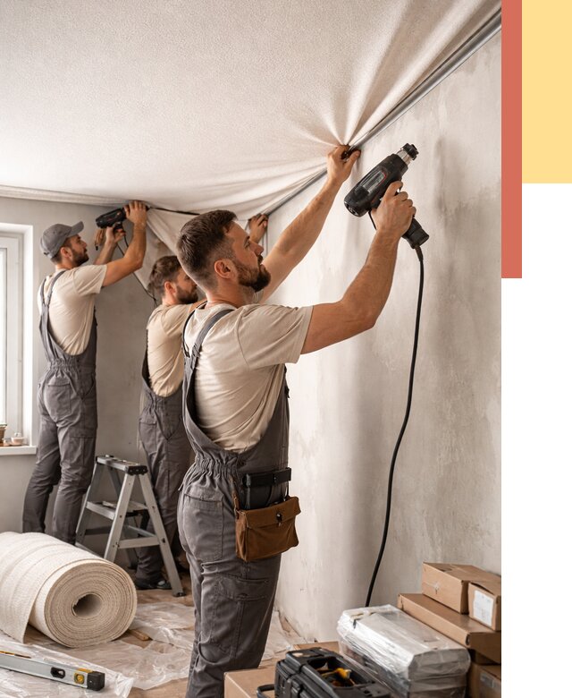 Монтаж фактурного натяжного потолка в Сорочинске от 775 руб. — ОТДЕЛОЧНИК-Срч