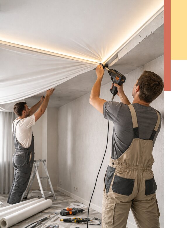 Монтаж натяжного потолка с подсветкой в Сорочинске от 981 руб. | ОТДЕЛОЧНИК-Срч