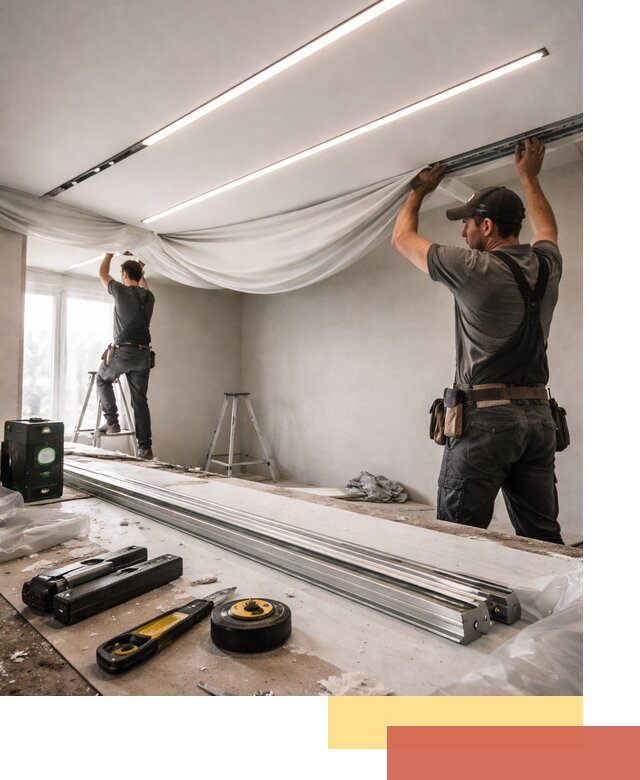 Монтаж натяжных потолков со световыми линиями в Сорочинске