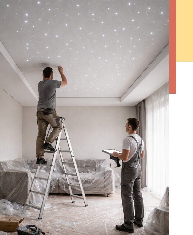 Монтаж натяжного потолка «звездное небо» в Сорочинске от 6713 руб. | ОТДЕЛОЧНИК-Срч