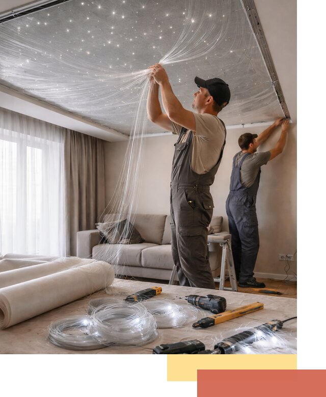 Монтаж натяжного потолка «Звездное небо» в Сорочинске