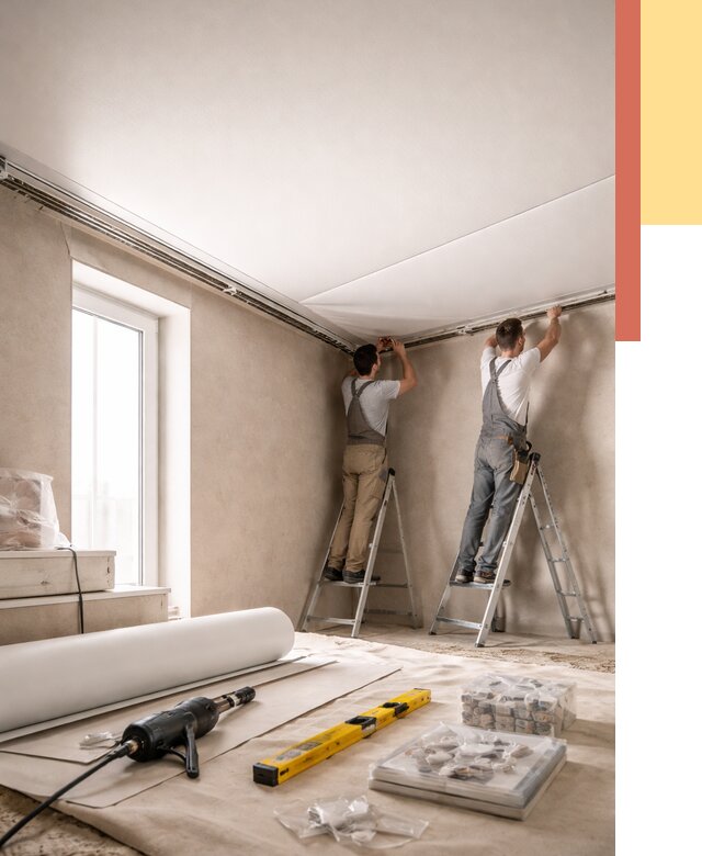 Монтаж натяжного потолка в спальне в Сорочинске от 3925 руб. под ключ | ОТДЕЛОЧНИК-Срч