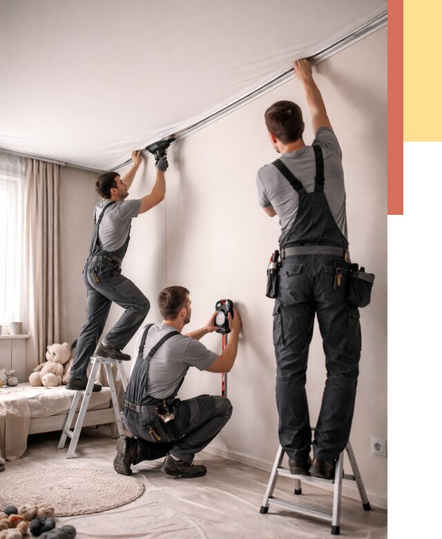 Монтаж натяжного потолка в детской в Сорочинске от 3615 руб. — быстро и недорого | ОТДЕЛОЧНИК-Срч