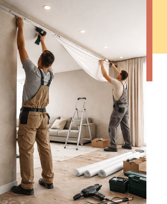 Монтаж натяжного потолка в гостиной в Сорочинске от 568 руб. | ОТДЕЛОЧНИК-Срч