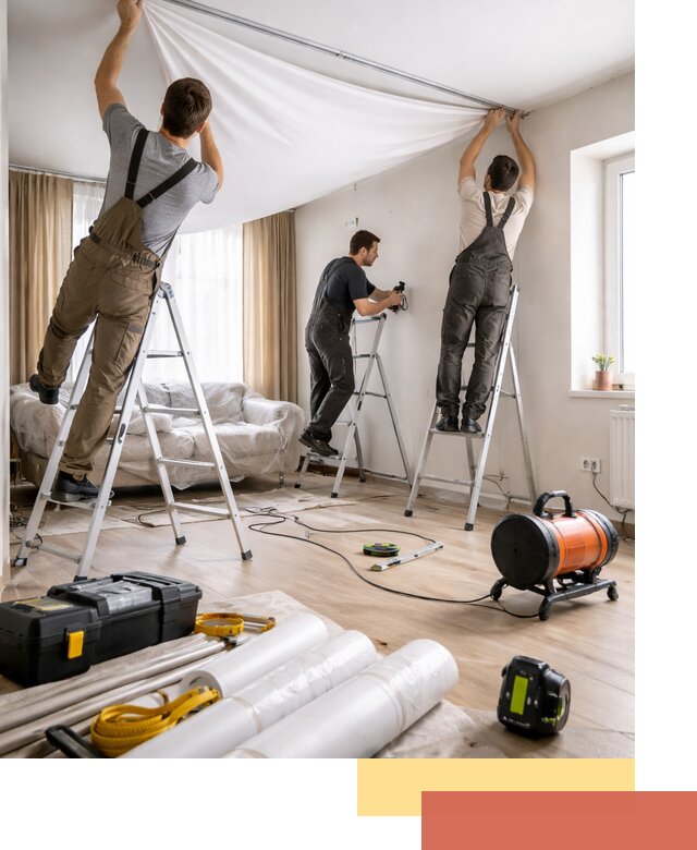 Монтаж натяжного потолка в гостиной в Сорочинске