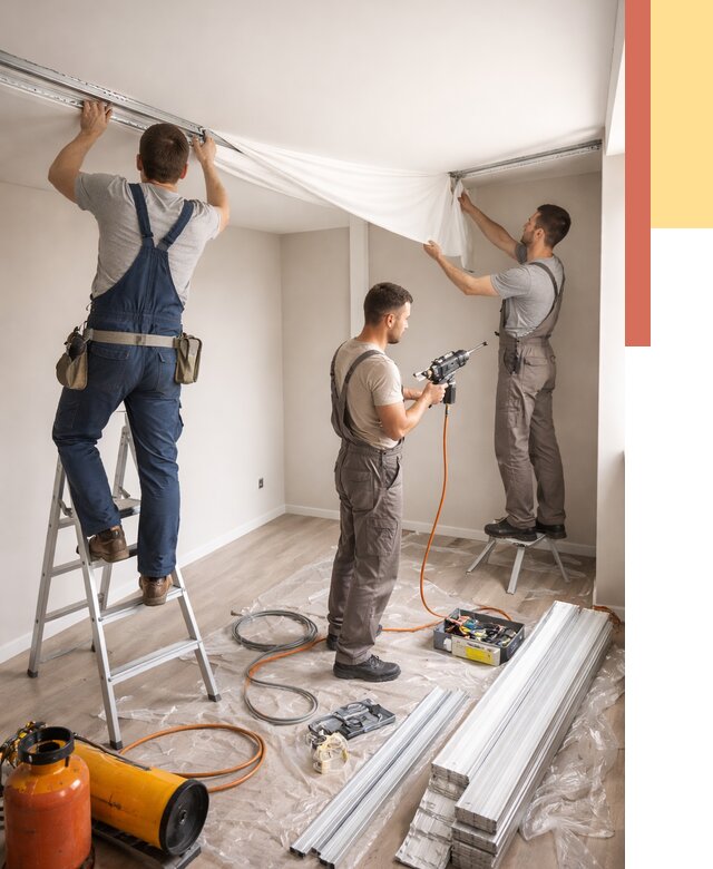 Монтаж натяжного потолка в студии в Сорочинске от 5680 руб. — быстро и недорого | ОТДЕЛОЧНИК-Срч