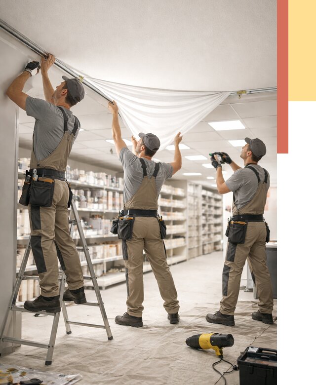 Монтаж натяжного потолка в магазине в Сорочинске от 4648 руб. быстро и недорого | ОТДЕЛОЧНИК-Срч