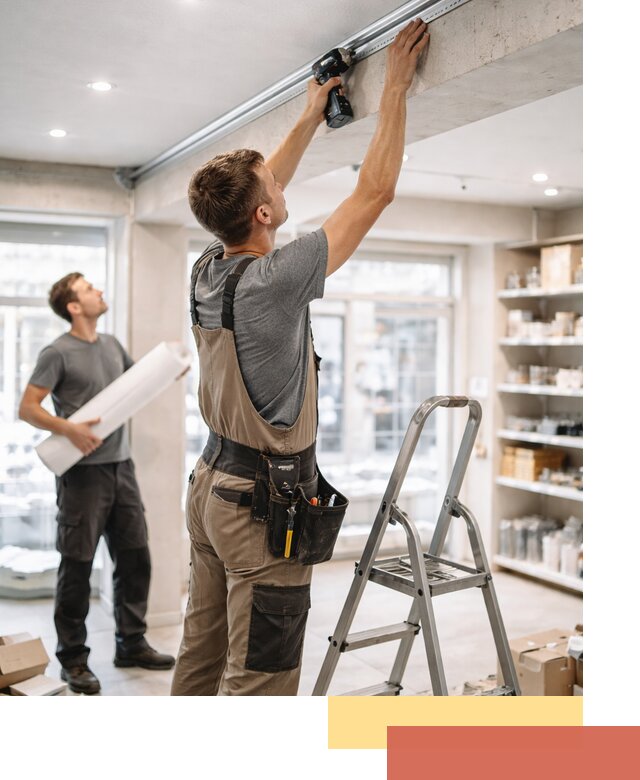 Монтаж натяжных потолков в магазине в Сорочинске