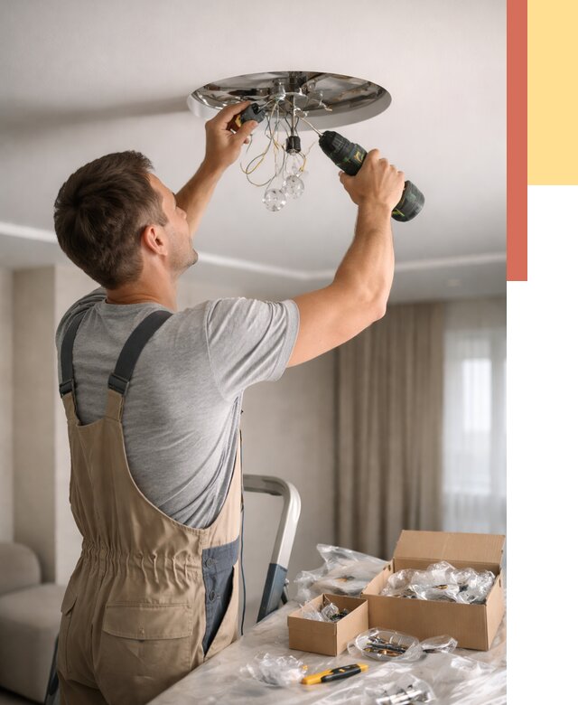 Установка люстры в натяжной потолок в Сорочинске от 1239 руб. | Быстро и недорого — ОТДЕЛОЧНИК-Срч