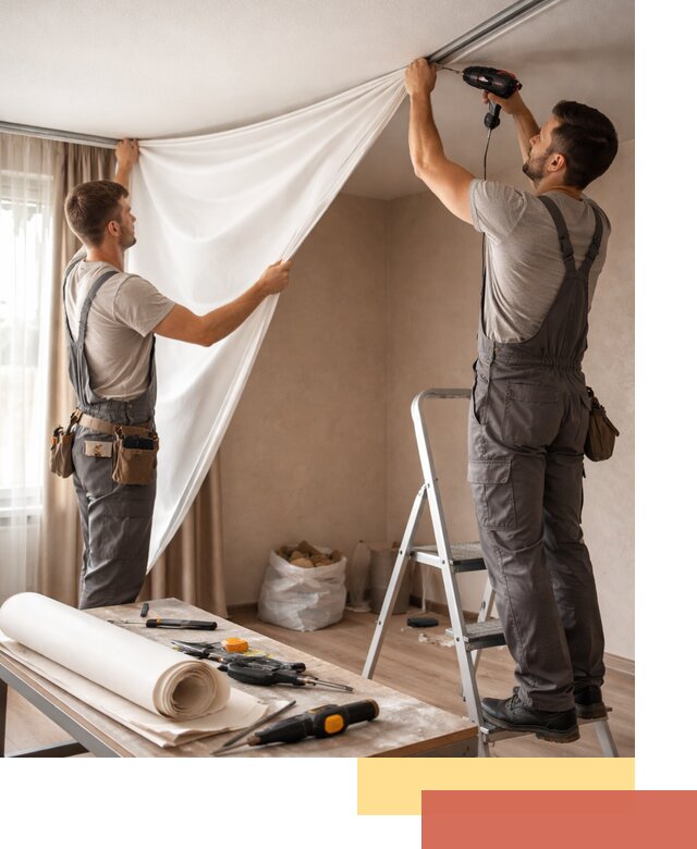 Замена полотна натяжного потолка в Сорочинске быстро и качественно