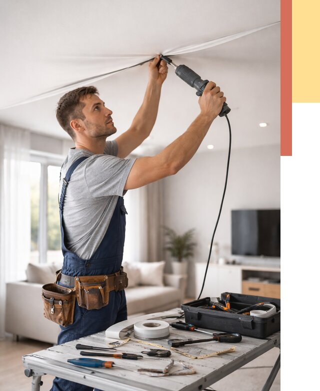 Ремонт натяжных потолков в Сорочинске от 9812 руб. под ключ — ОТДЕЛОЧНИК-Срч