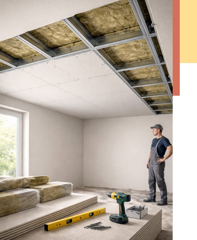 Звукоизоляция потолка ГКЛ в Сорочинске от 981 руб. — монтаж под ключ | ОТДЕЛОЧНИК-Срч