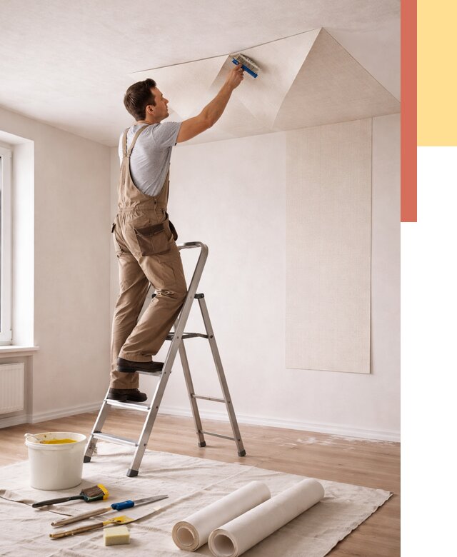 Поклейка обоев на потолок в Сорочинске от 4648 руб. быстро и недорого | ОТДЕЛОЧНИК-Срч